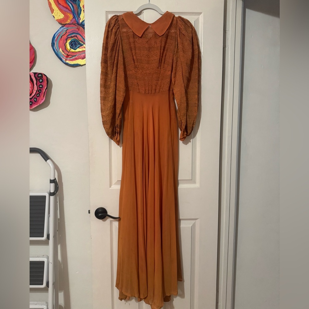 Vintage Orange Maxi Dress with Collar